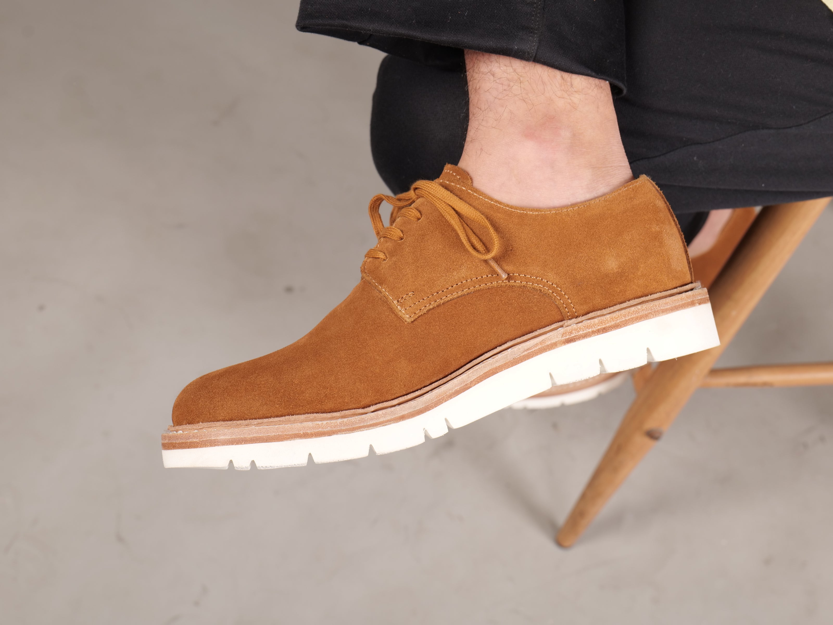 Handmade men’s suede brown leather shoes by Blucher, luxury footwear for professionals